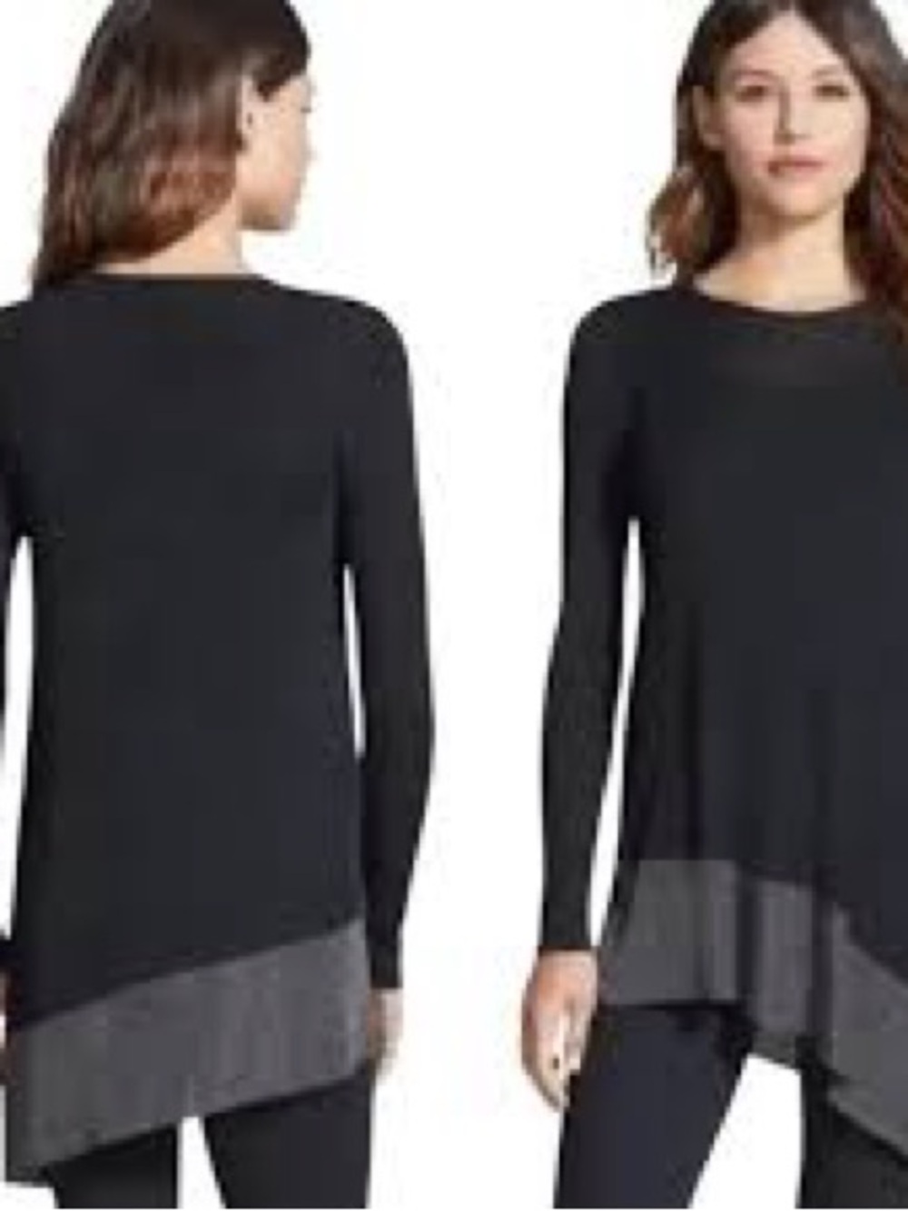 Eileen Fisher Semi Sheer Metallic Hem Asymmetrical Tunic Sweater Top Black Small
